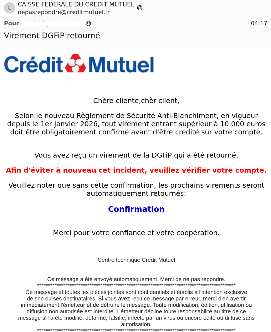 Nouvelle arnaque credit mutuel