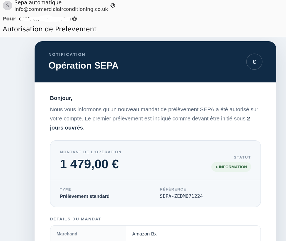 Faux mail « Opération SEPA » : l'arnaque au rappel téléphonique