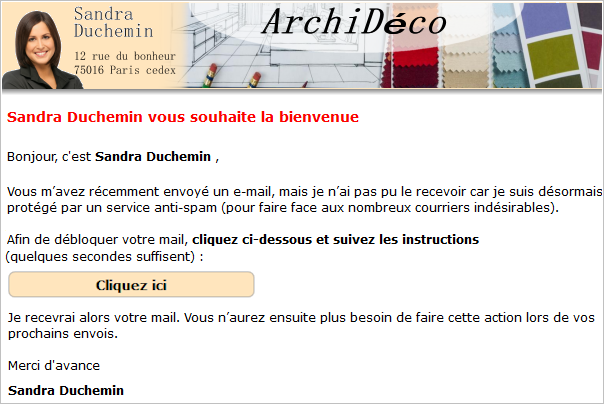 Exemple de mail envoyé par le filtre anti spam SpamEnMoins